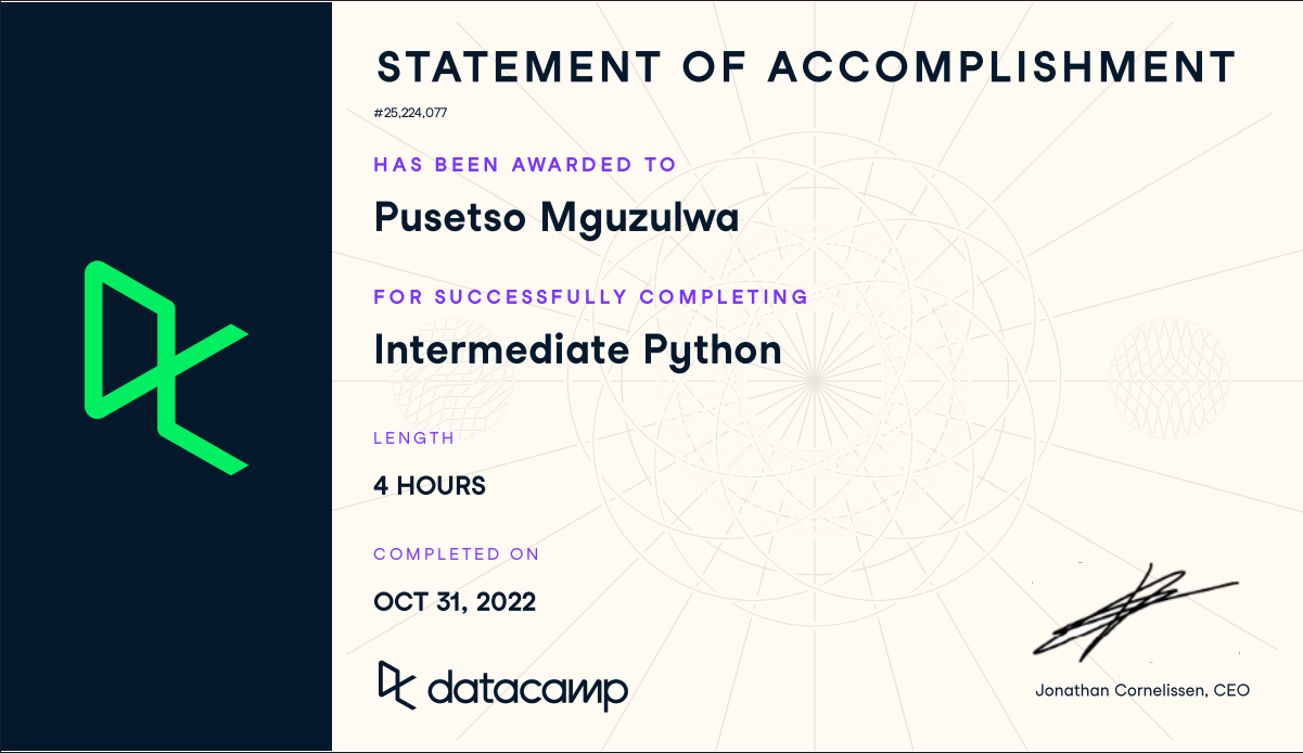 DataCamp Python Certificate