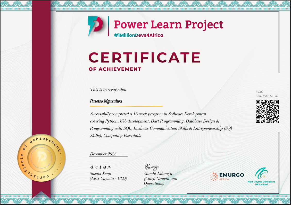 PLP Software Developer Certificate